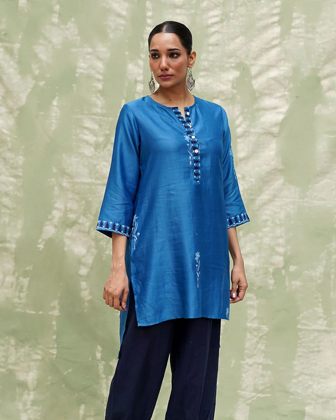 Aasmani Khwab Blue Handblock Printed Chanderi Silk Kurti - CHD - Image 6