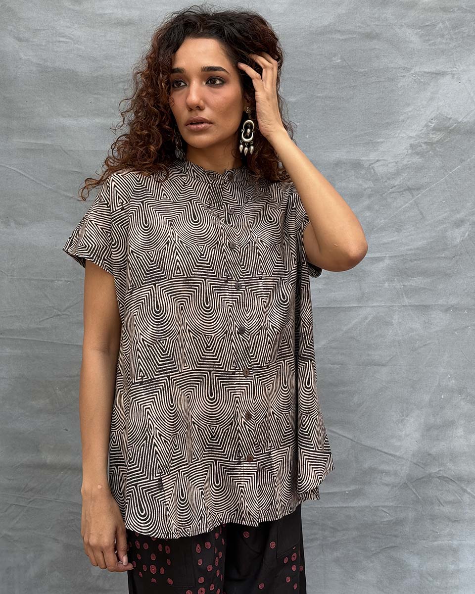Amber Horizon Blockprinted Cotton Top - Image 2
