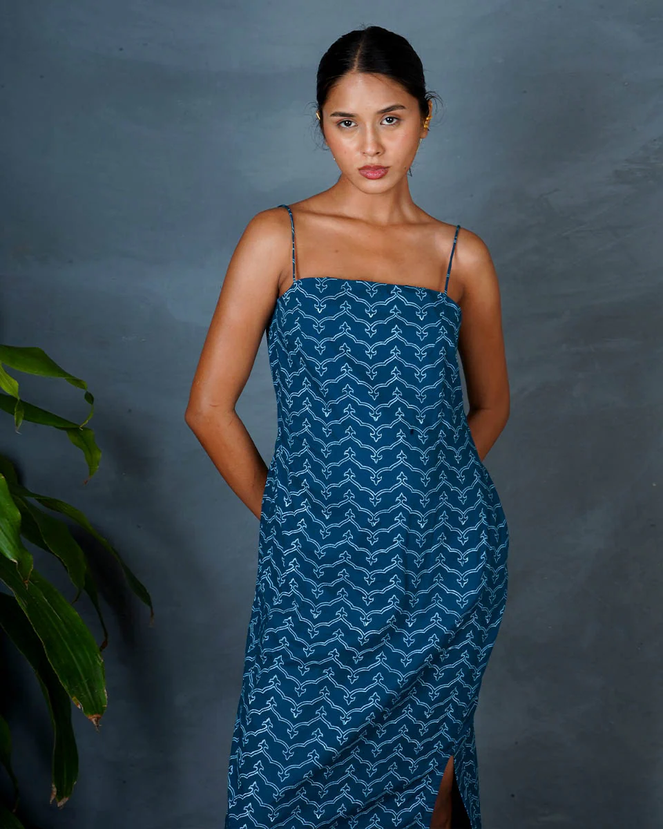 Anaya Teal Green Hand Block Printed Cotton Dress-MYA - Image 2