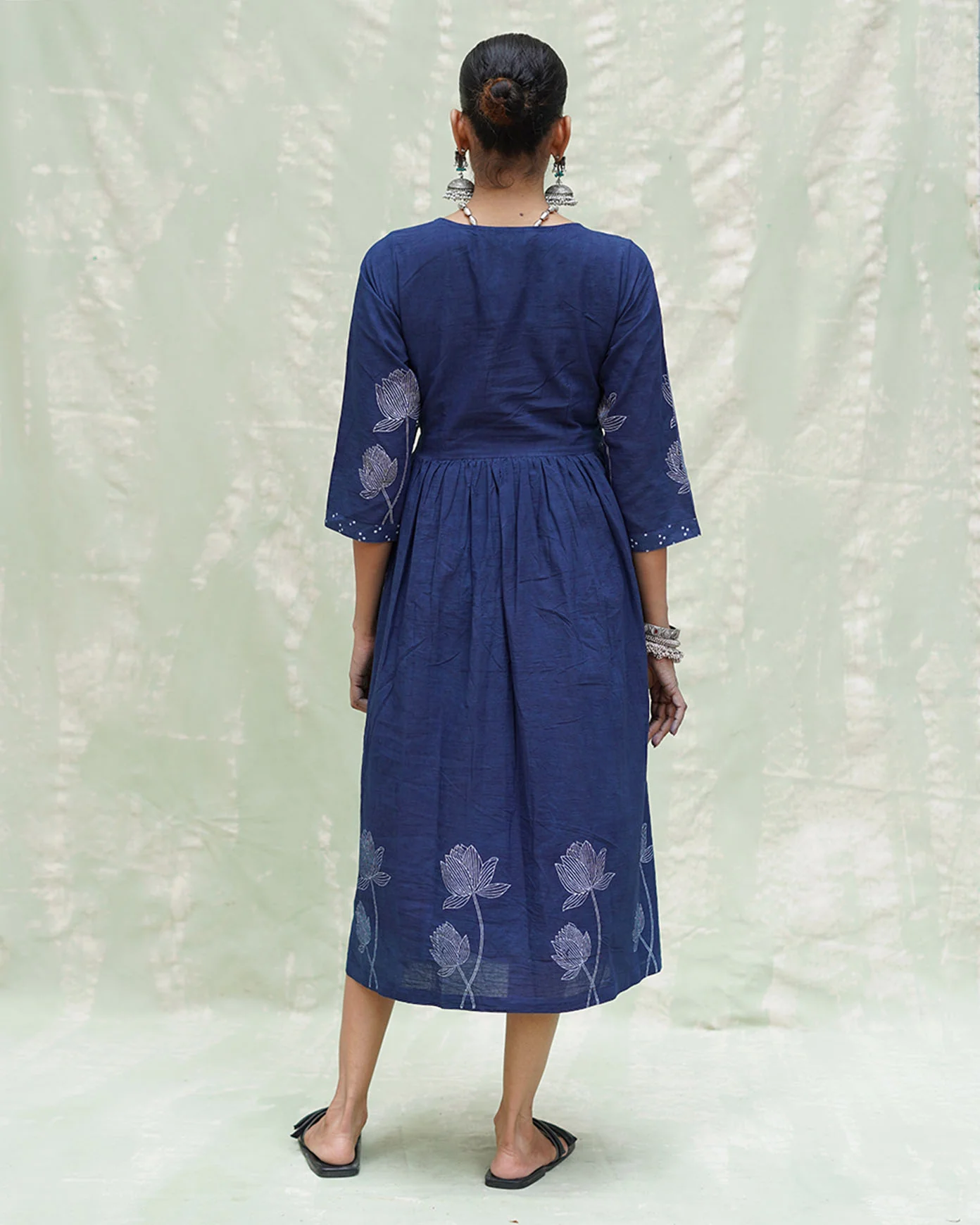 Aslekhi Blue Handblock Print Cotton Dress - INDI - Image 3