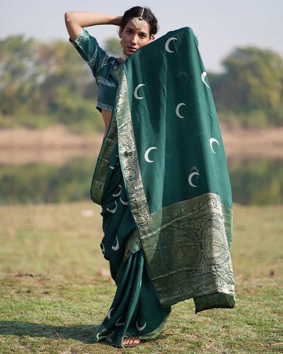 Bansari Blockprinted Dola Silk Saree - RB - Image 2