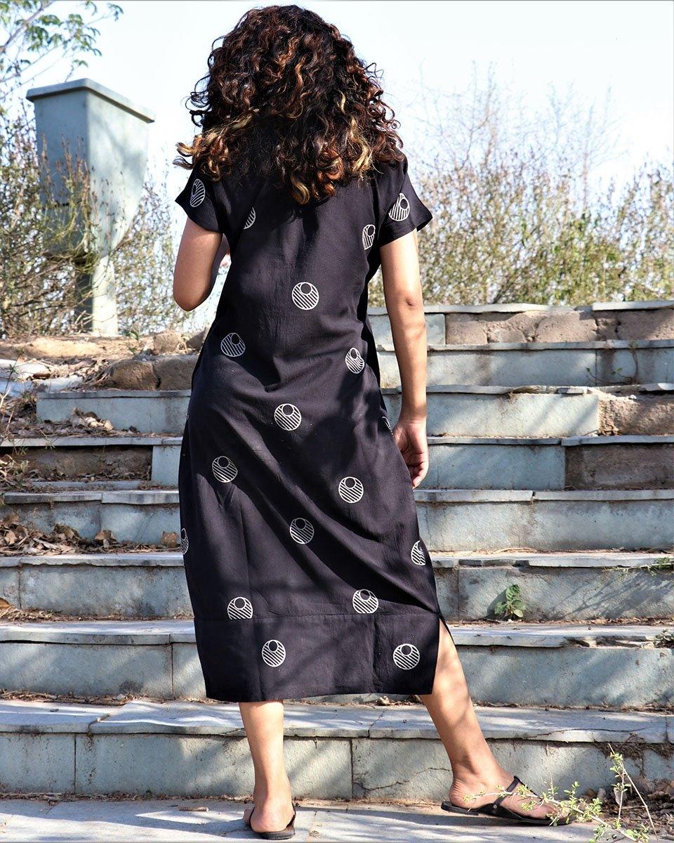 Black Moon Blockprinted Cotton Dress - Image 4