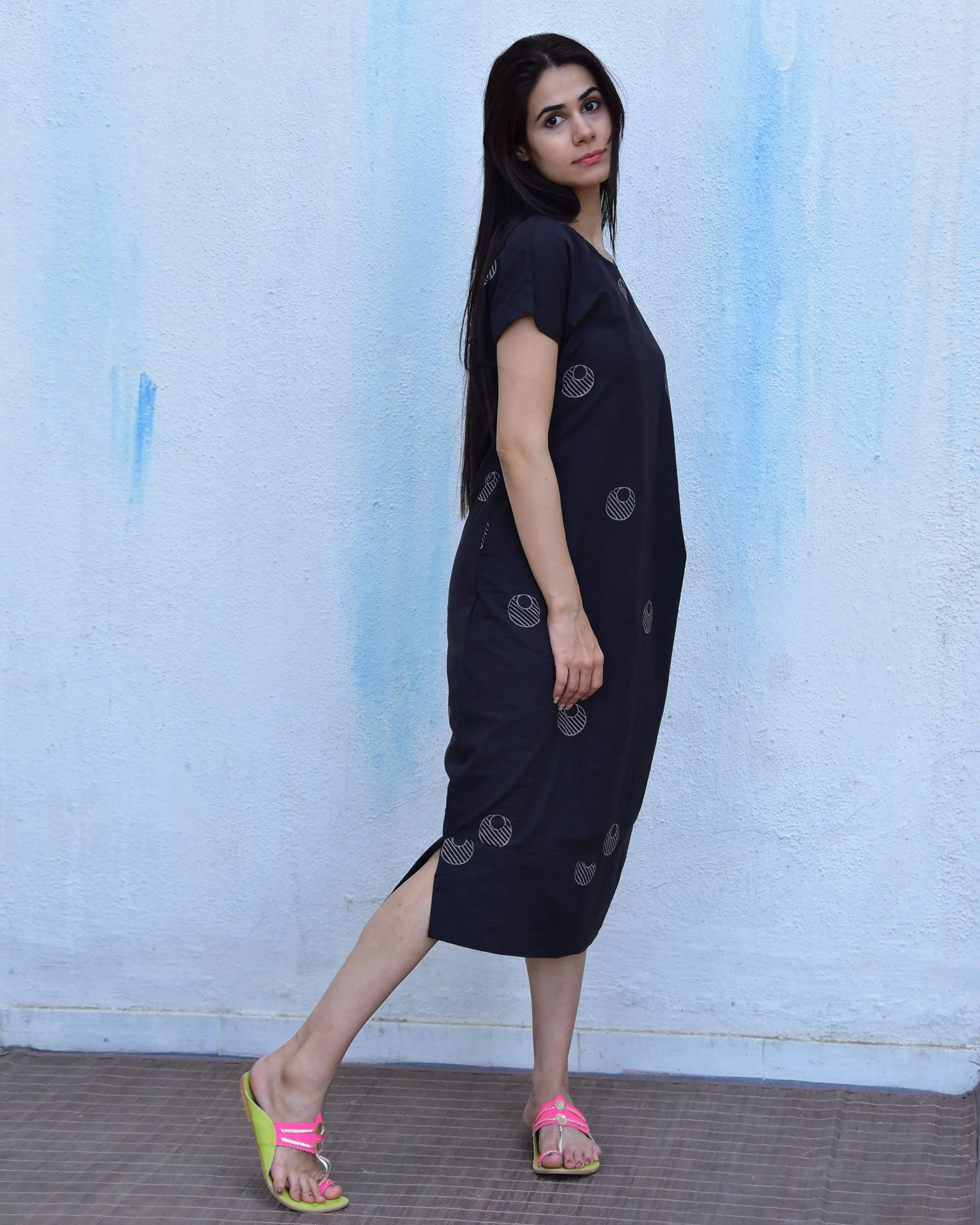Black Moon Blockprinted Cotton Dress - Image 9