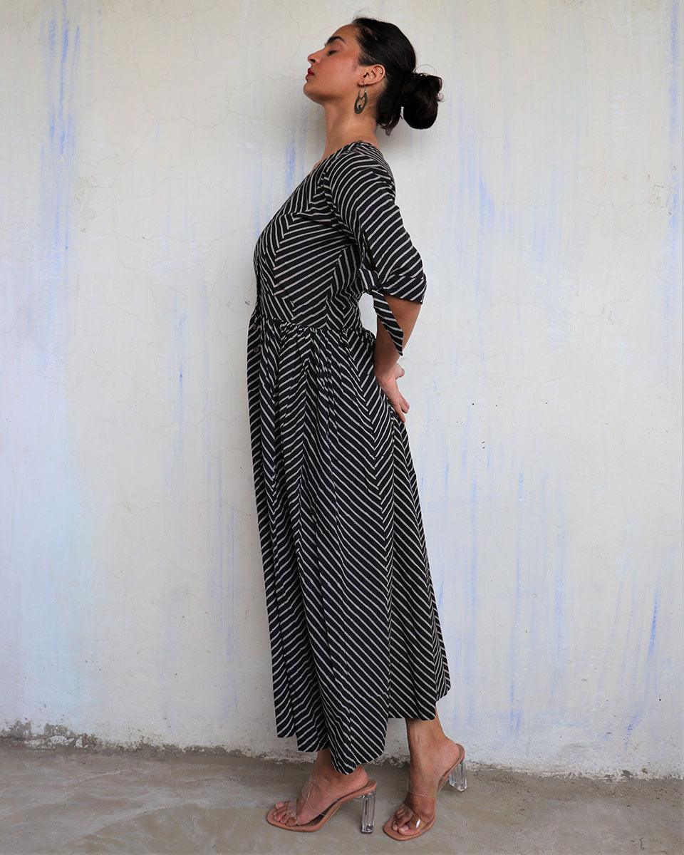 Black Pure Cotton Block Printed Dress-Mono - Image 2