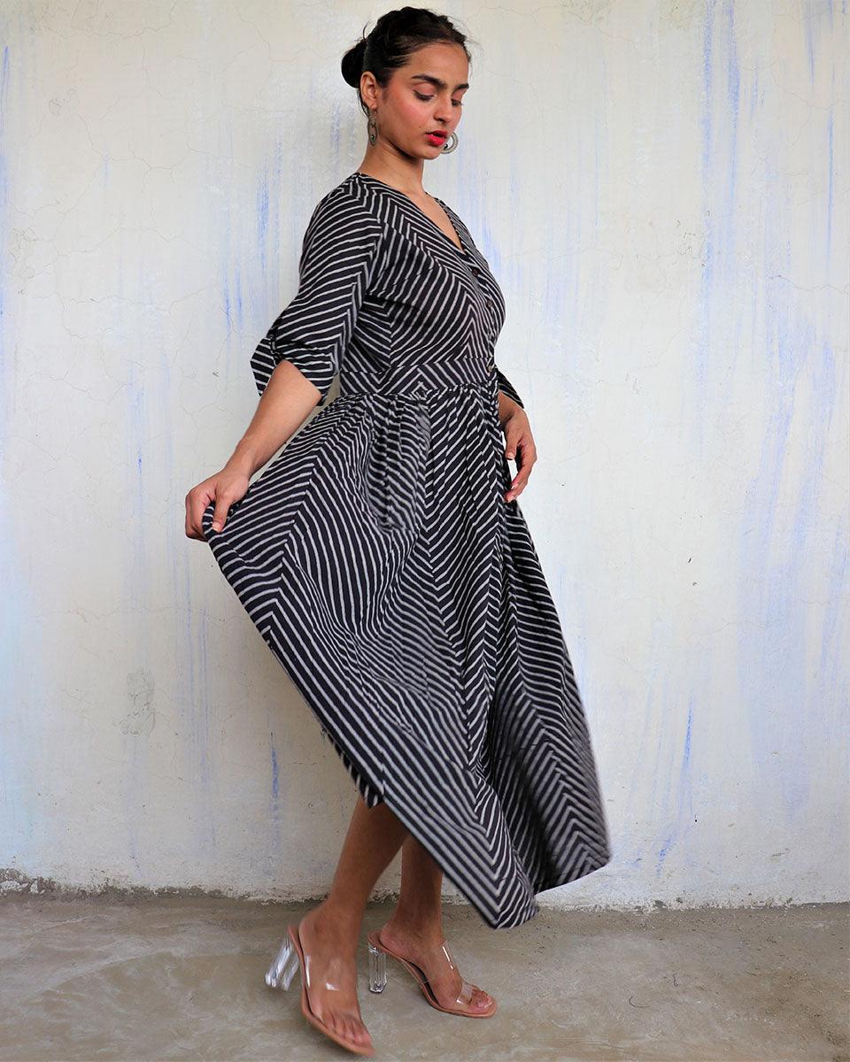 Black Pure Cotton Block Printed Dress-Mono - Image 6