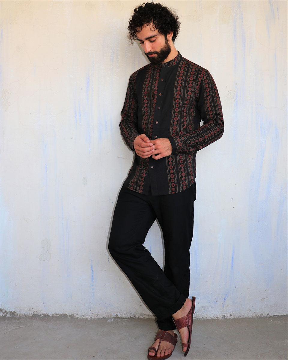 Black & Red Blockprinted Men'S Shirt - Image 5