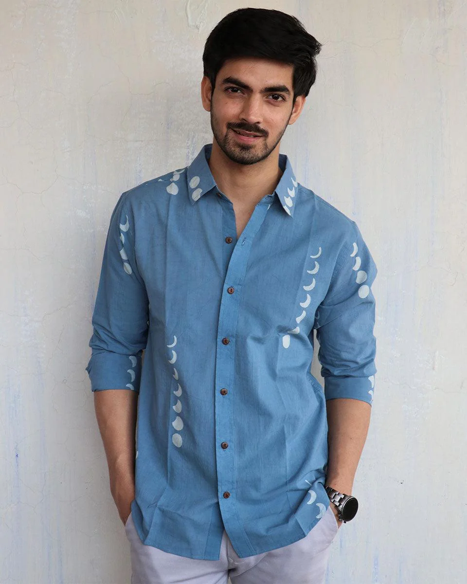 Blue Eclipse Block-Printed Men'S Shirt - Image 5