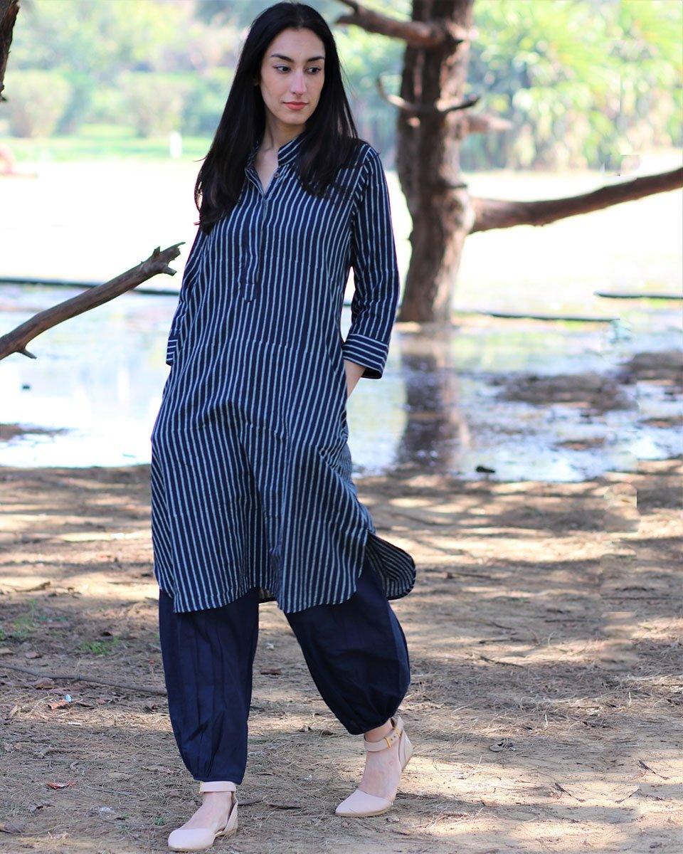Blue Line Blockprinted Cotton Kurta Set Of 2