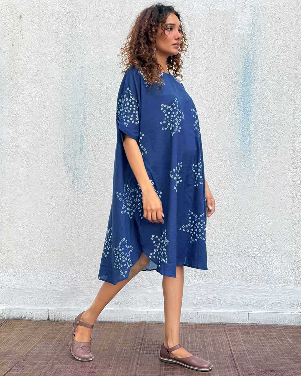 Blue Me Away Bandhej Cotton Dress - Freesize - Image 6