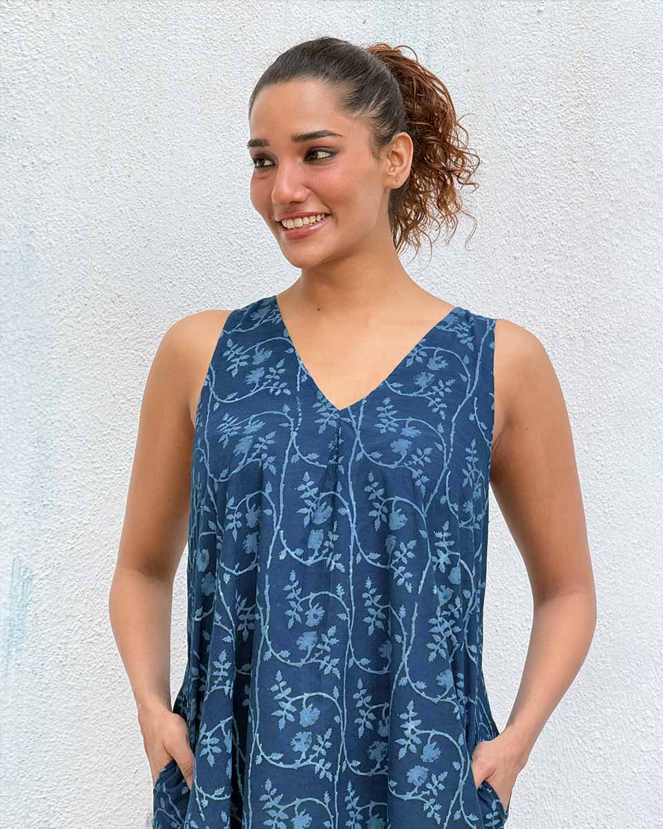 Bluets Blockprinted Cotton Dress - Image 3