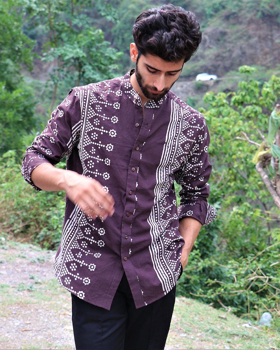 Brown Block Printed Cotton Shirt - Image 6