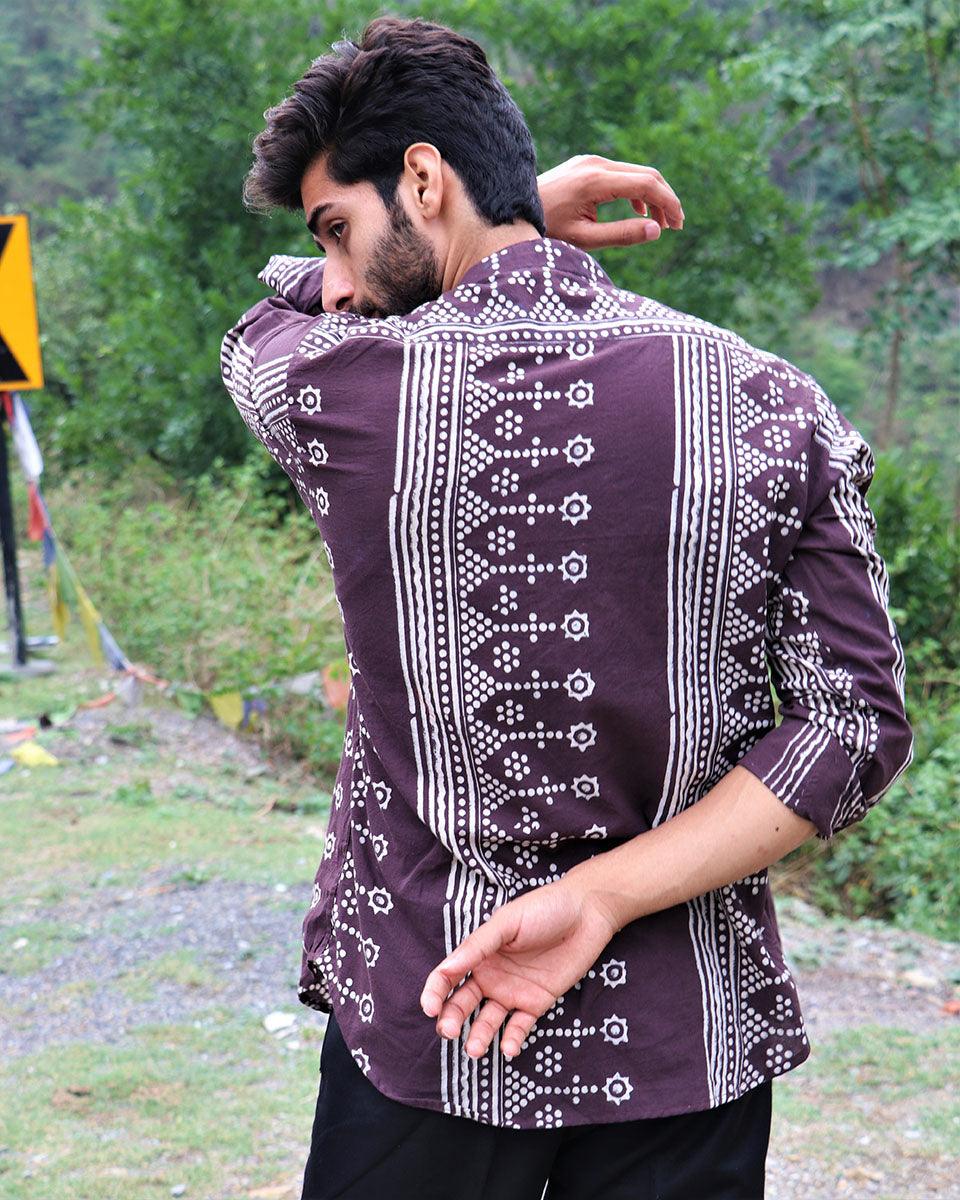 Brown Block Printed Cotton Shirt - Image 7