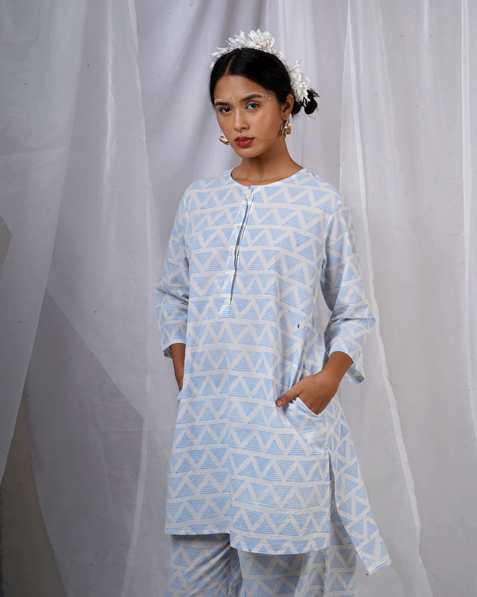 Chaaya Light Blue Hand Block Printed Kurti-BAD - Image 4