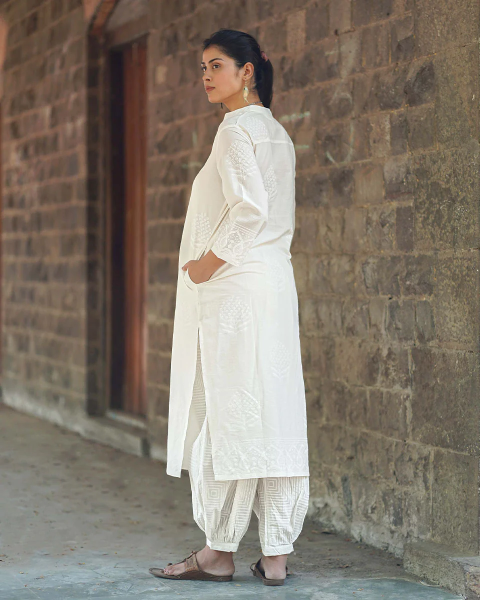 Chapel Veil Ivory Block Printed Kurti - SFD - Image 7
