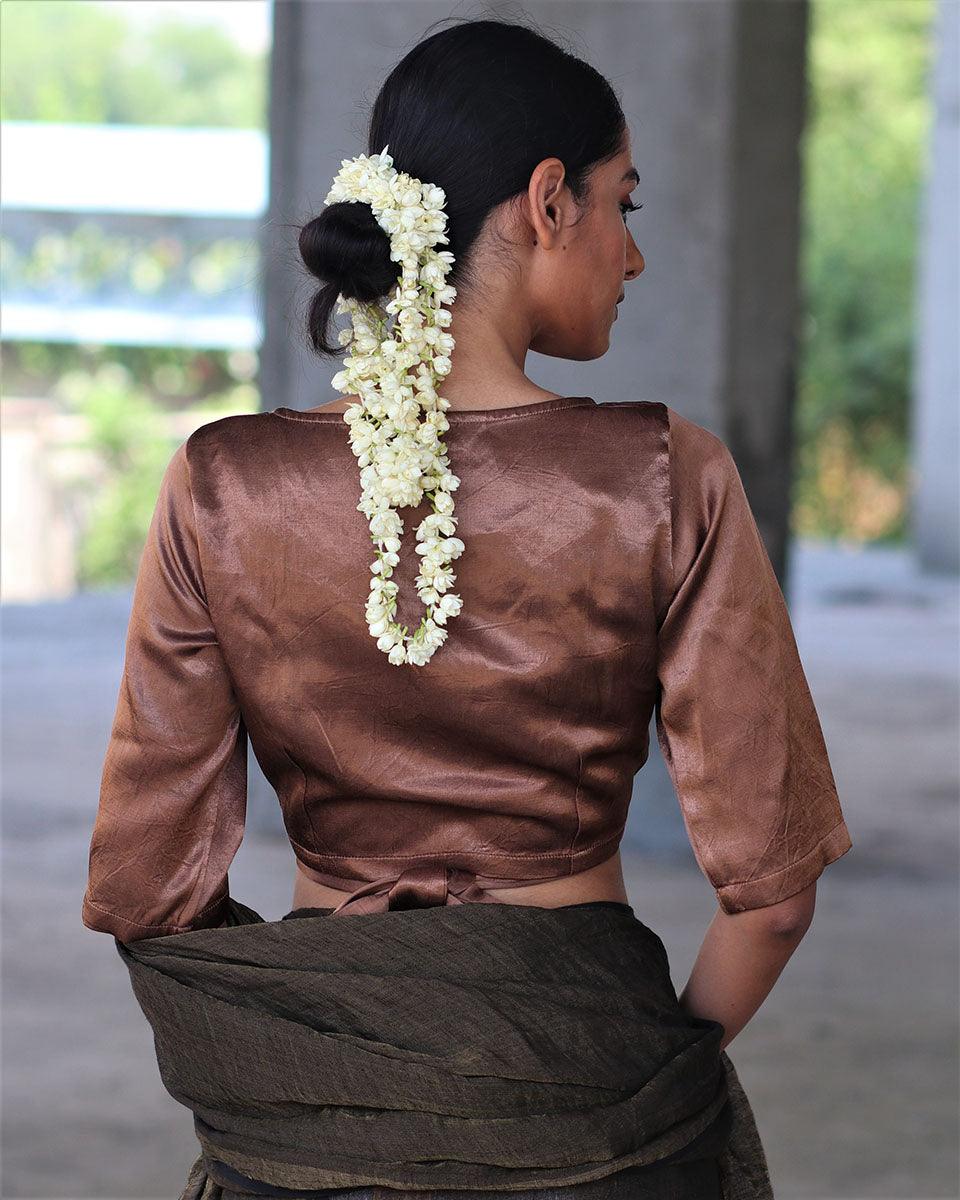 Copper Tieup Mashru Silk Blouse-Manjari - Image 3