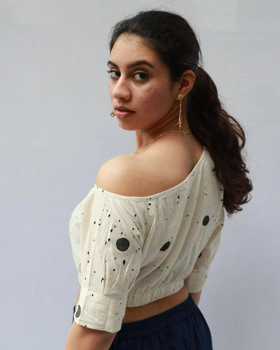 Grace Hand Block-Printed Cotton Blouse - Polka - Image 5