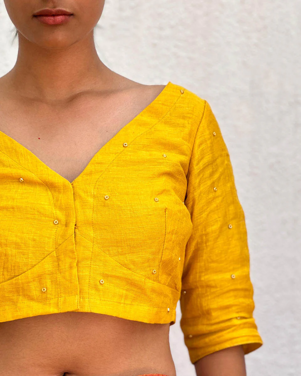 Fara Handwoven Linen Zari Blouse - Eknoor - Image 4