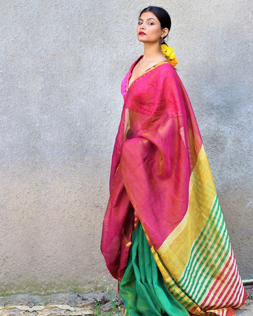 Fitoor Handwoven Linen Zari Saree - Gazala - Image 2