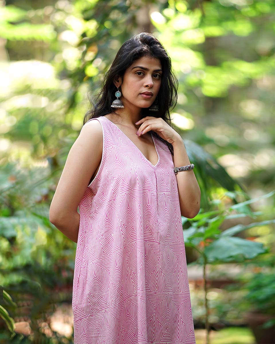 Flirting with Forget-Me-Notâ€™s Blush Pink Block Printed Dress - MMG - Image 4