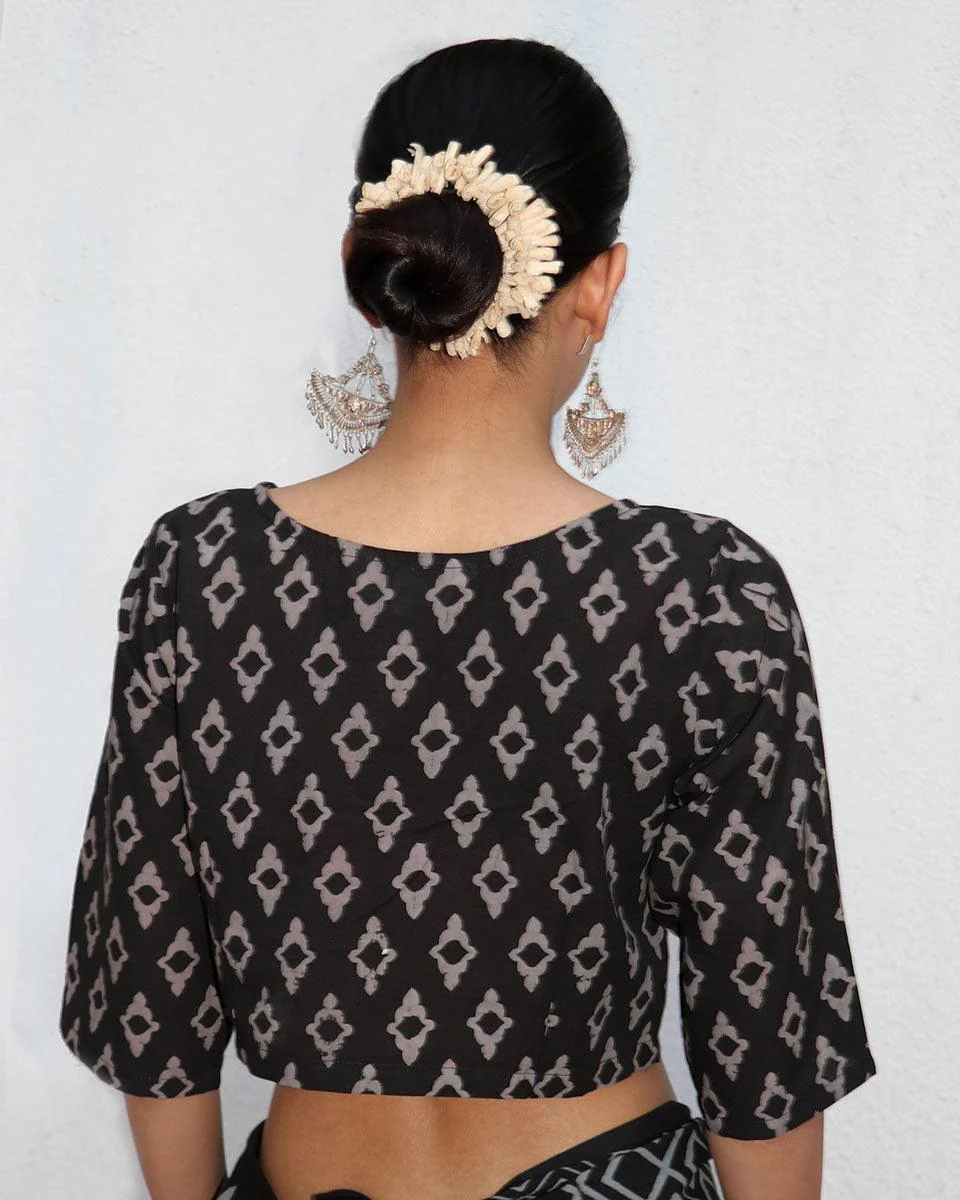 Gitana Blockprinted Cotton Crop Top Blouse - NOMAD - Image 2
