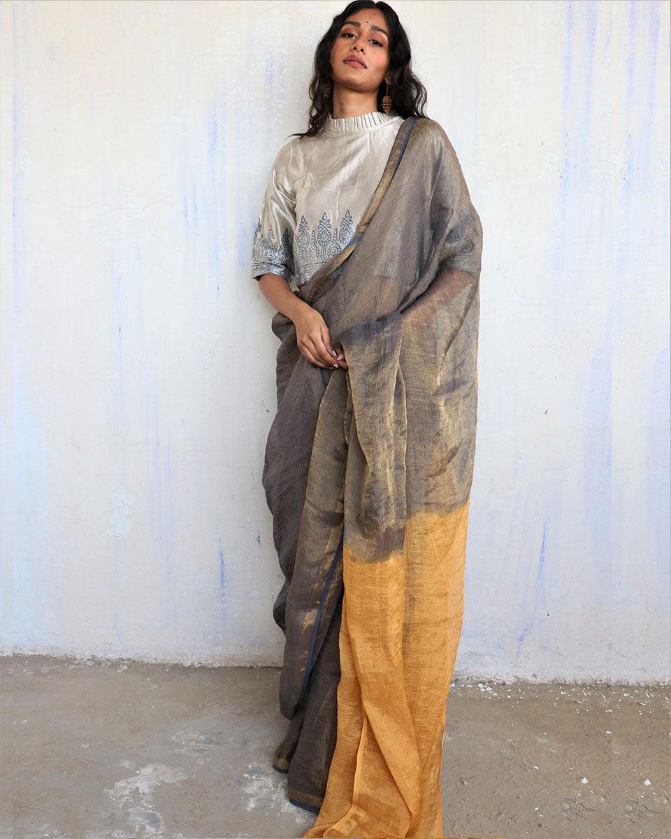 Vidhu Handwoven Linen Saree-Melting Moon - Image 5