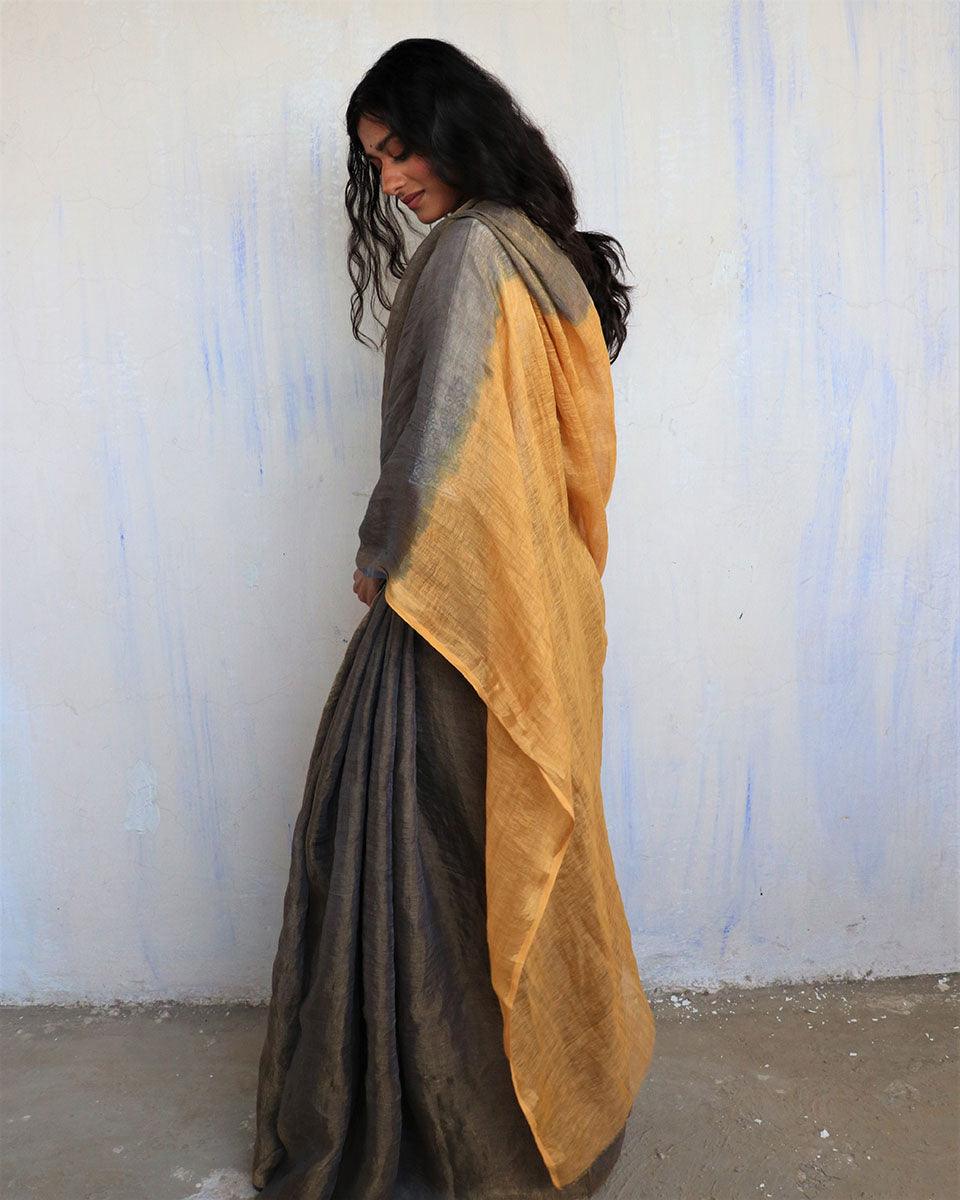 Vidhu Handwoven Linen Saree-Melting Moon - Image 8