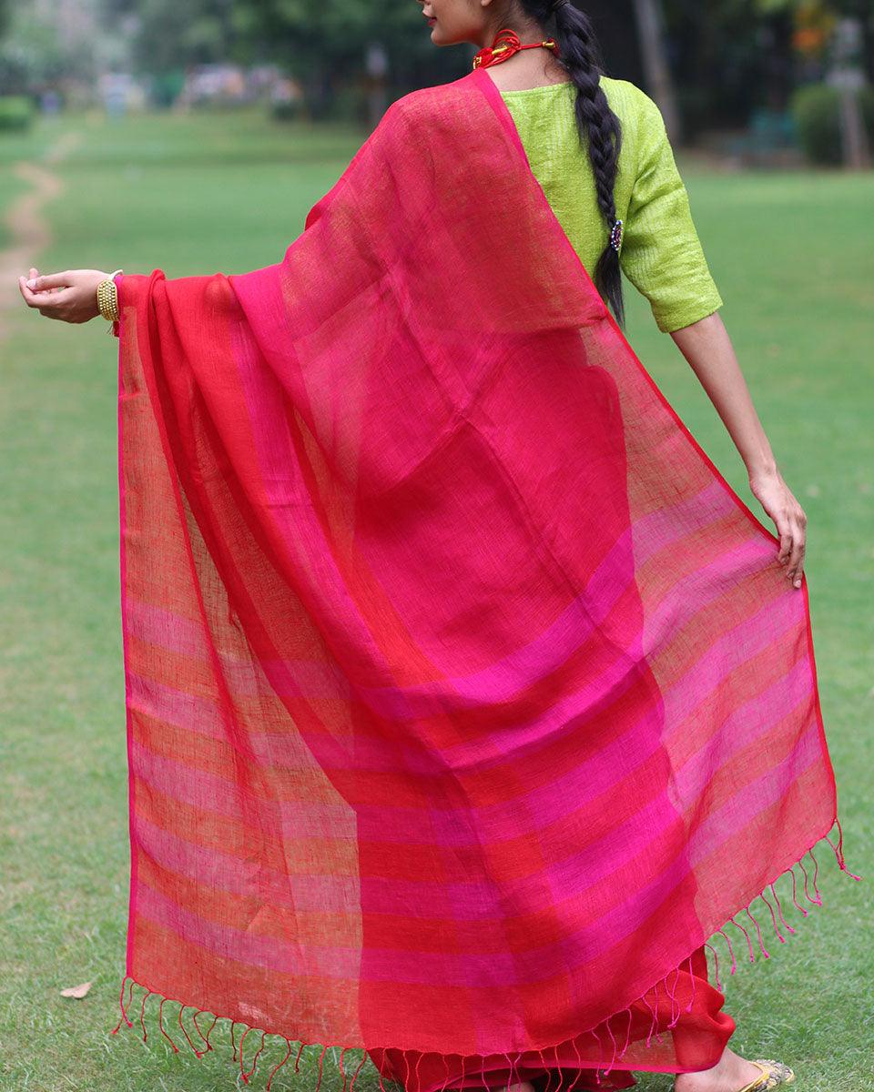 Gulnar Handwoven Linen Saree - Bageechaa - Image 7