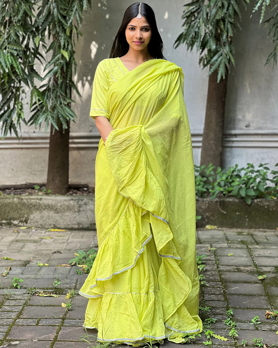 Heer Lime Green Mulmul Cotton Blouse - Jugnoo - Image 4