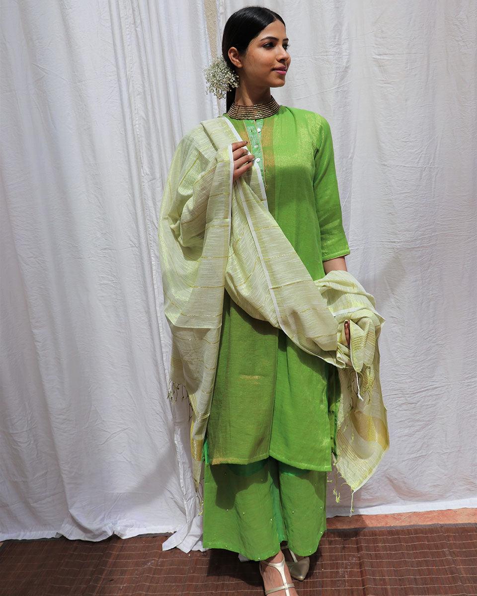 Heera Handwoven Cotton Zari Kurta Set - Zari - Image 5
