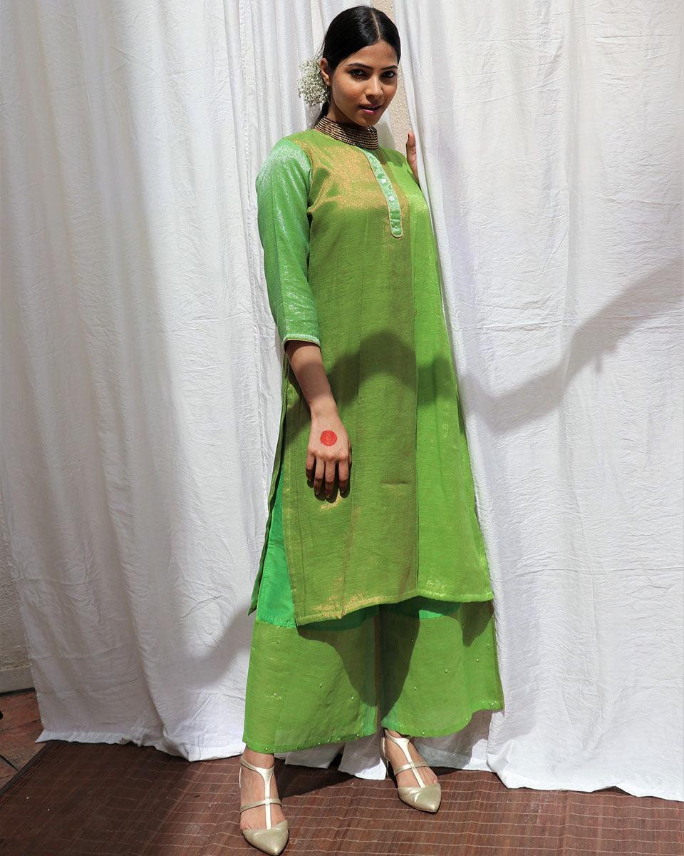 Heera Handwoven Cotton Zari Kurta Set - Zari - Image 9