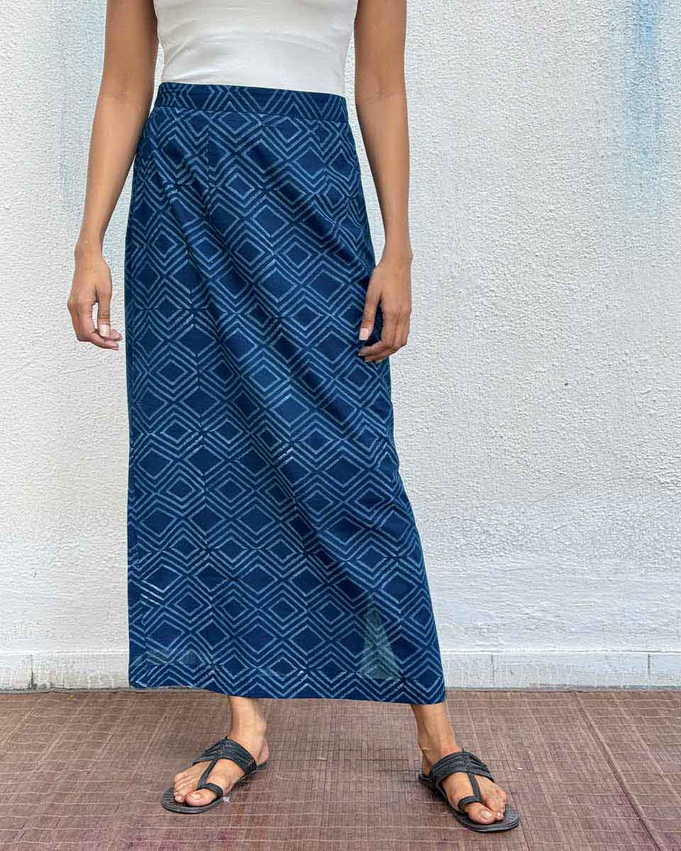 Indigo Bunting Blockprinted Cotton Skirt - Image 4
