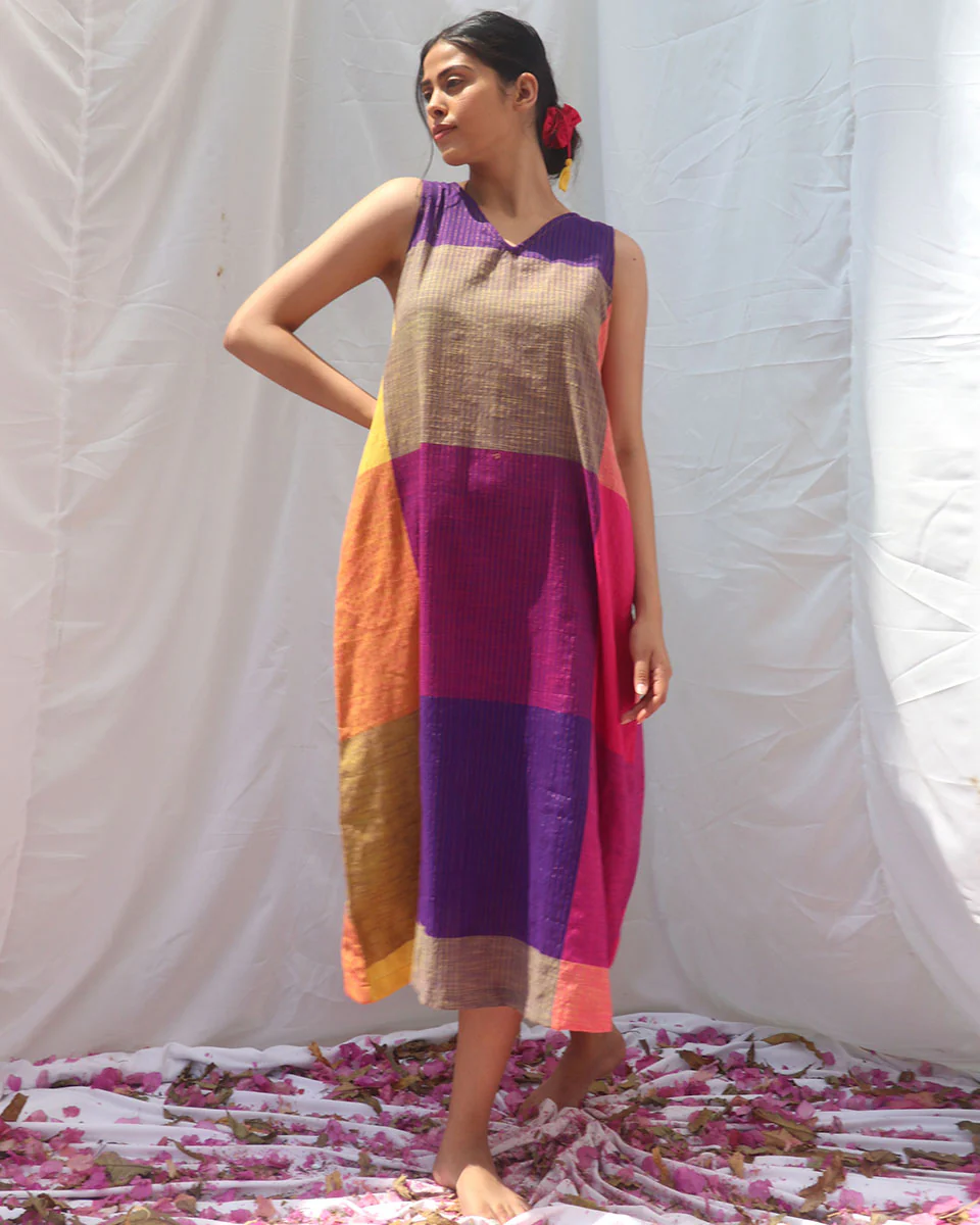 Indradhanush Handwoven Cotton Dress - RC - Image 2