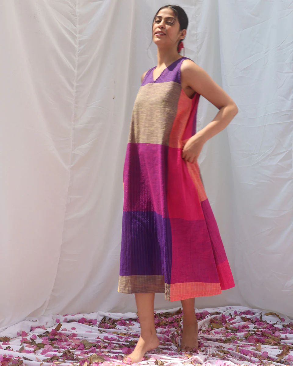Indradhanush Handwoven Cotton Dress - RC - Image 4