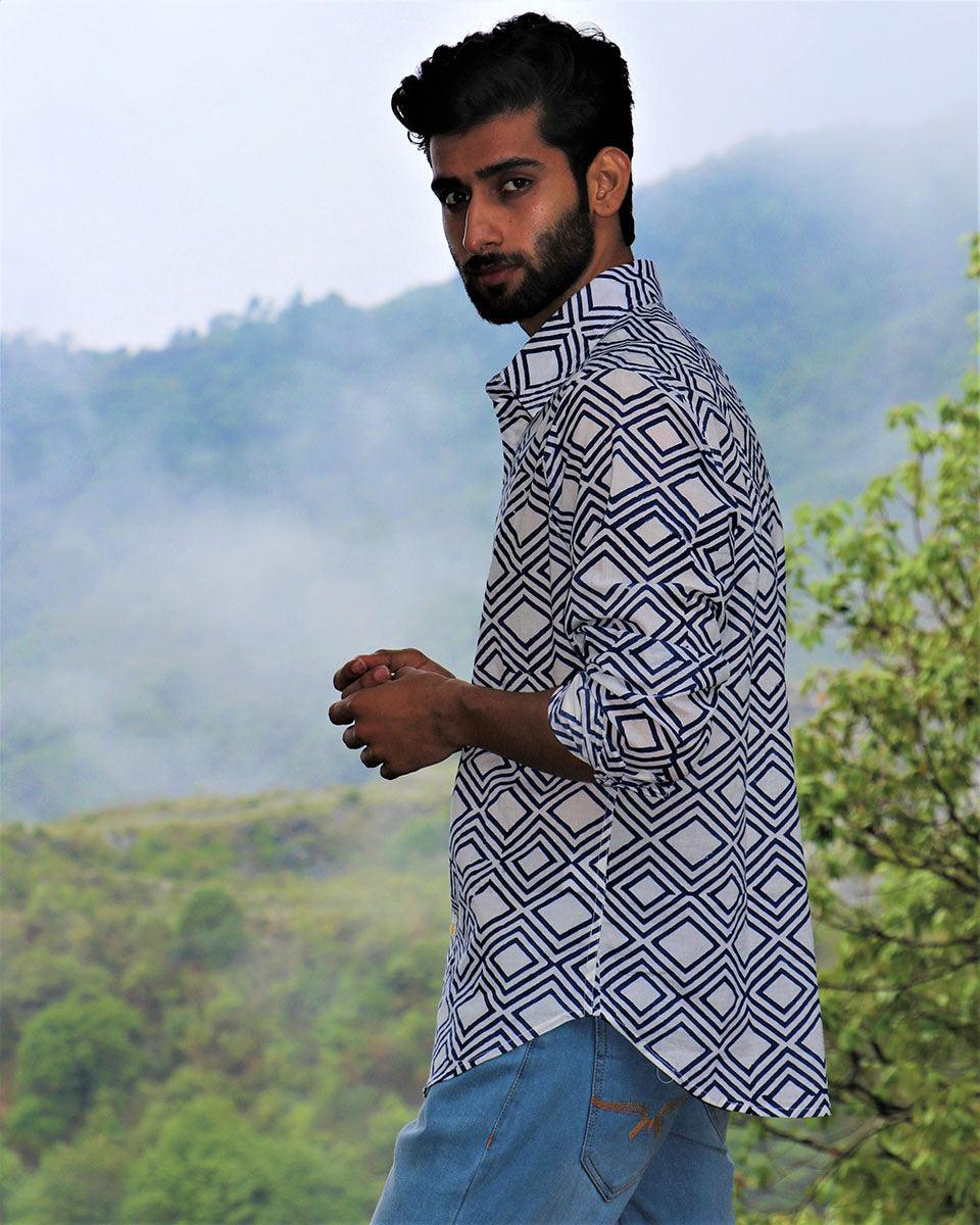 Ivory Block Printed Cotton Shirt - Image 6