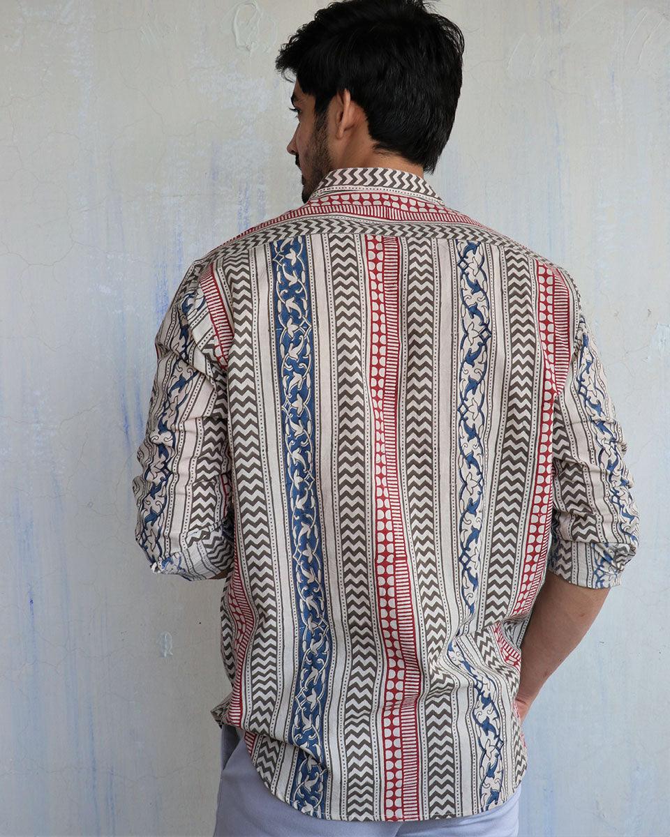 Ivory Block-Printed Men's Shirt - Image 8