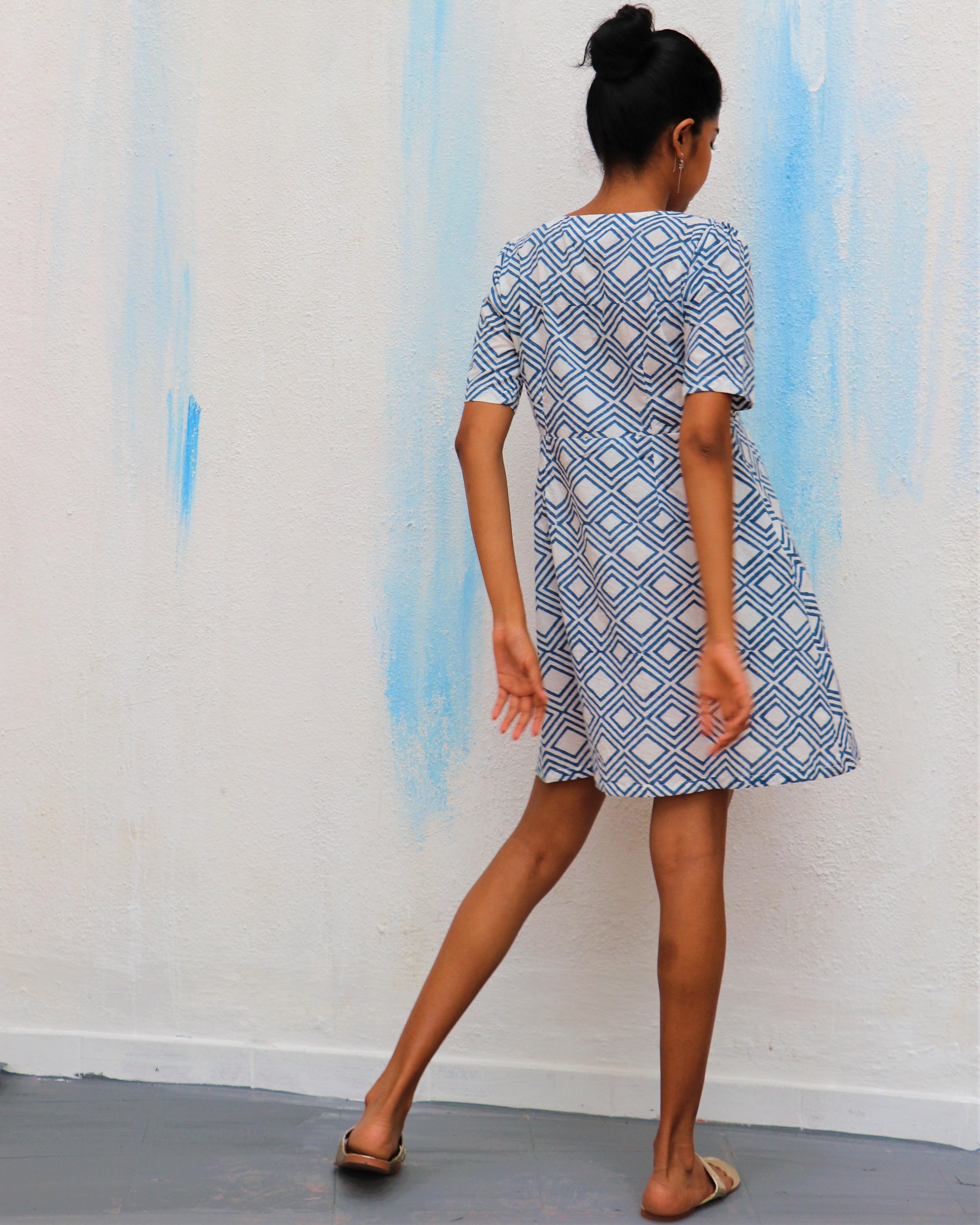 Ivory Diamond Block Printed Cotton Dress - Wic - Image 8