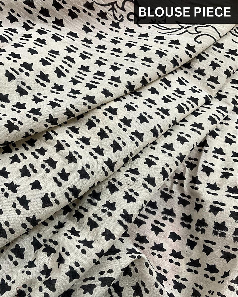 Dragonfly Dawn Handblockprinted Cotton Saree - Image 4