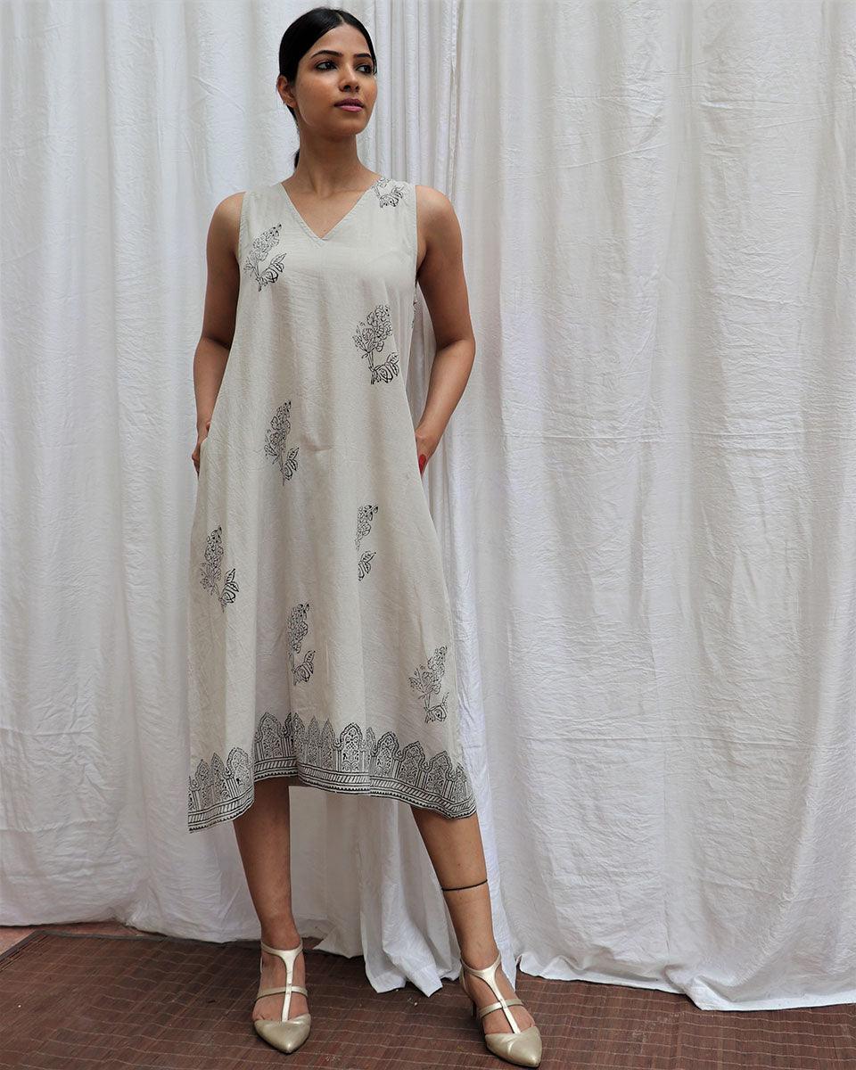 Ivory Mist Handblockprinted Cotton Dress-Sor - Image 5