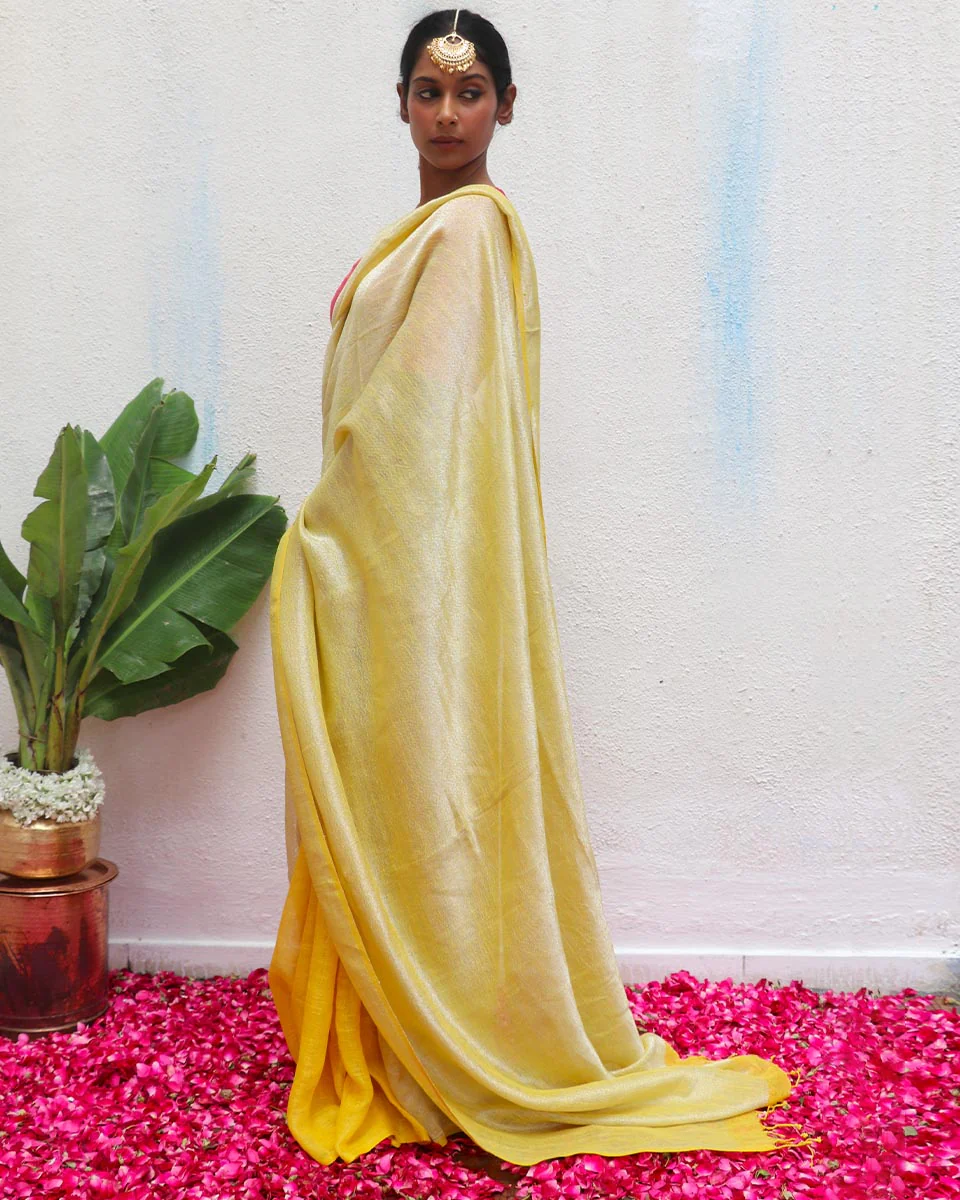 Jasnoor Yellow Handwoven Linen Zari Saree - Eknoor - Image 12