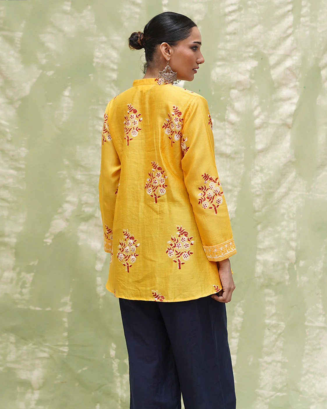 Kiran Si Tu Yellow Handblock Printed Chanderi Silk Kurti - CHD - Image 5