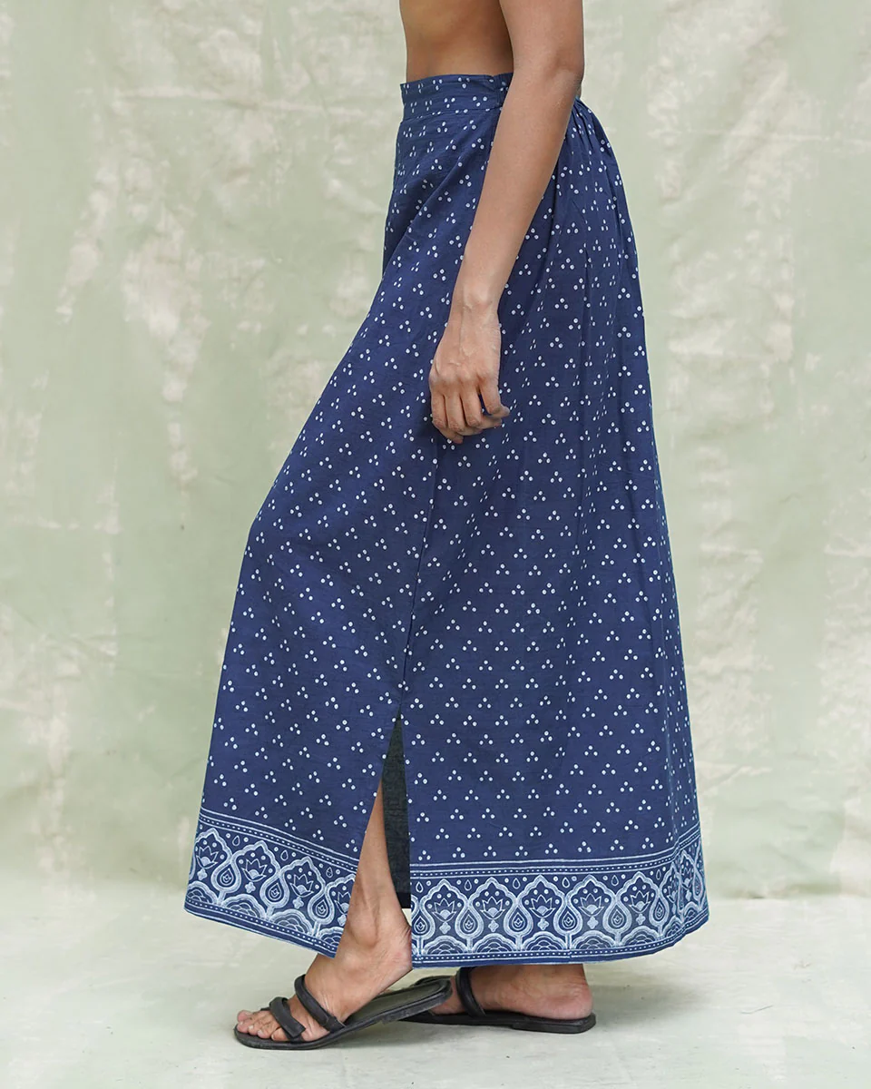 Malati Blue Handblock Print Cotton Skirt - INDI - Image 4