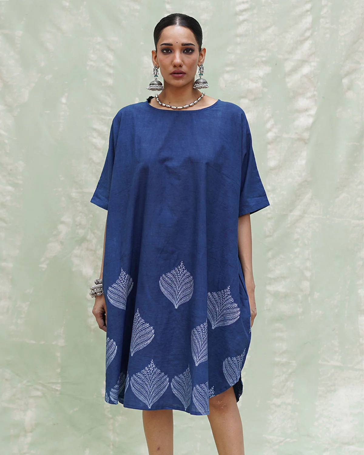 Megh Malhar Blue Handblock Print Cotton Dress - INDI