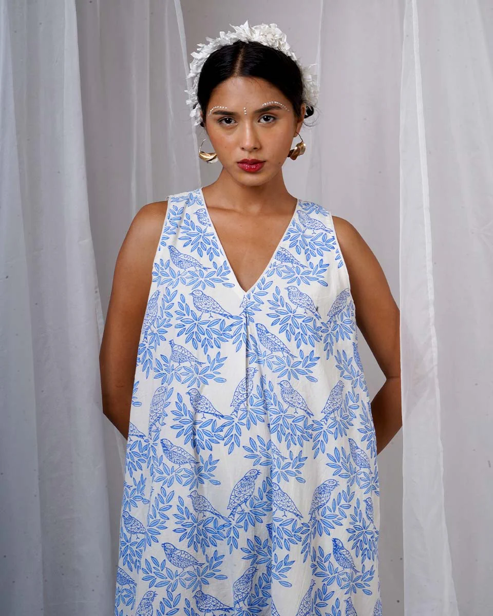 Megha White Hand Block Printed Dress-BAD - Image 6