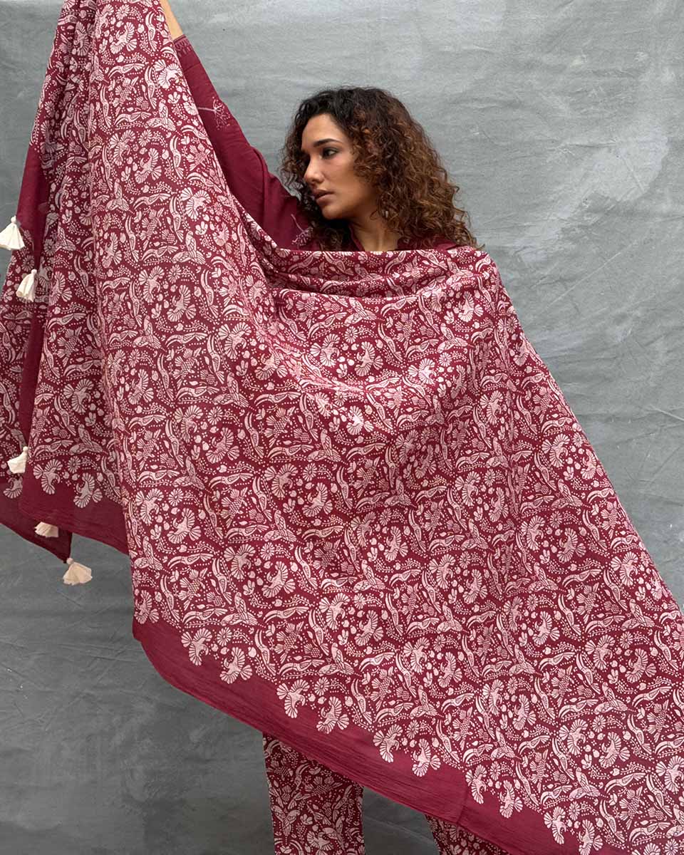 Melody of Meadows Blockprinted Cotton Dupatta - Image 6