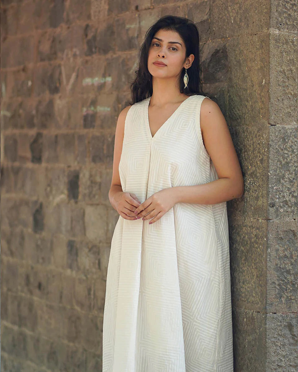 Melted Pearl Ivory Block Printed Dress - SFD - Image 4