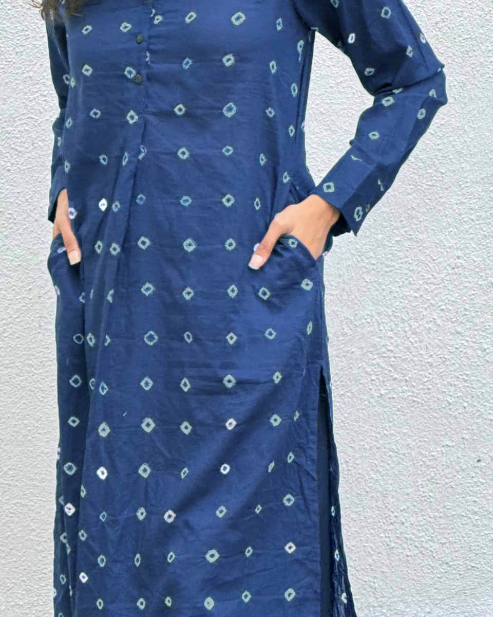 Midnight Waltz Bandhej Cotton Kurti - Image 3