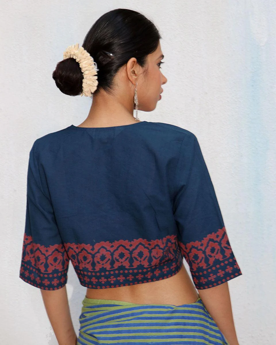 Moana Blockprinted Croptop Cotton Blouse - NOMAD - Image 3