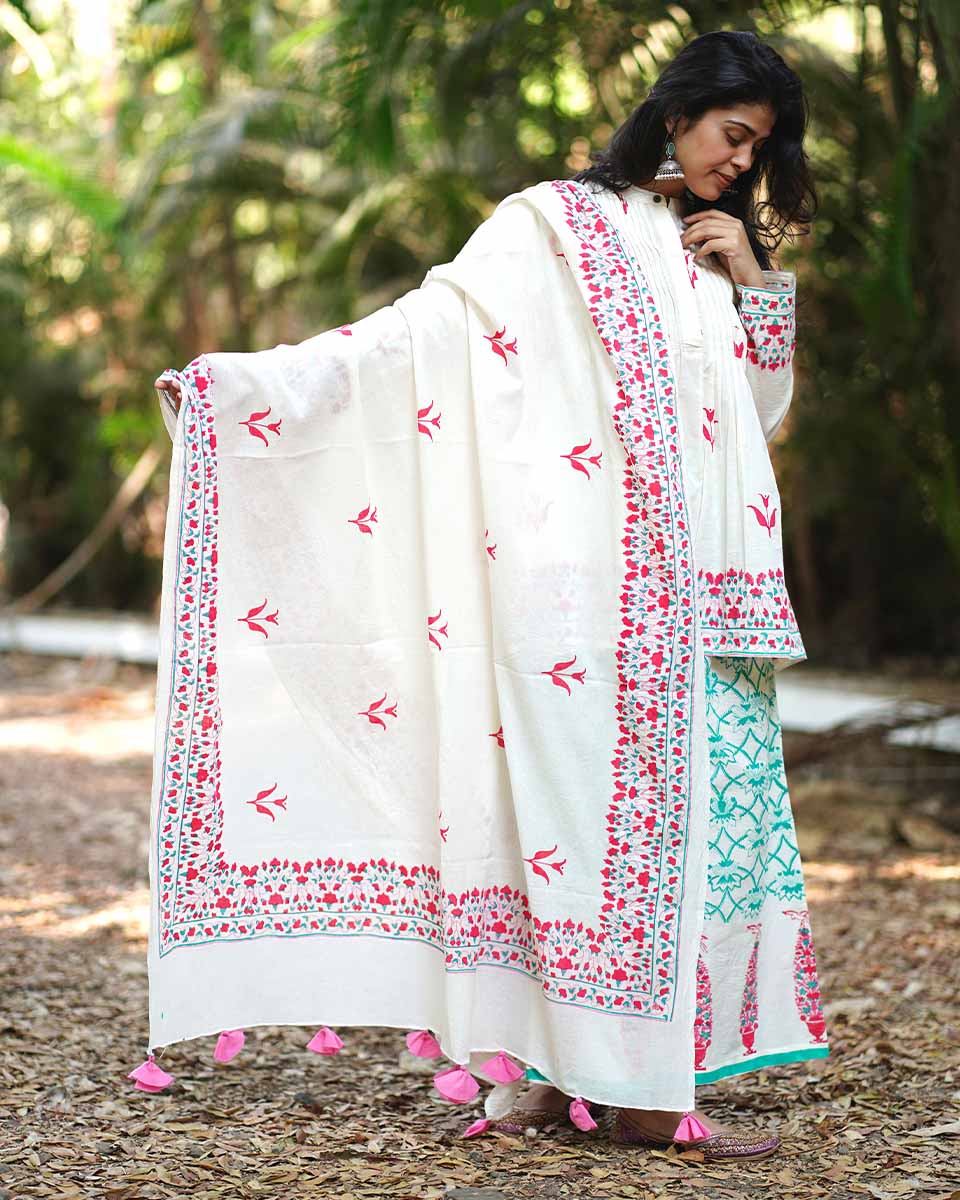 Mograâ€™s Magic Ivory Handblock Dupatta - MMG - Image 6