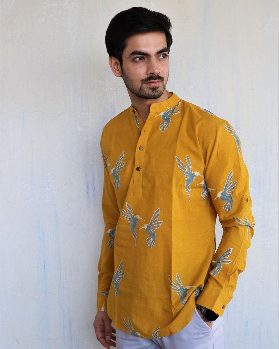 Mustard Flyon Block-Printed Men'S Shirt - Image 6