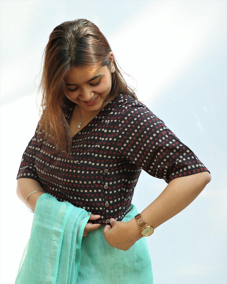 Mylah Hand Block-Printed Cotton Blouse - Image 2